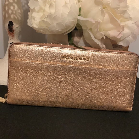 Michael Kors Handbags - Michael Kors Pocket Gold Leather Zip Around CONTINENTAL Wallet